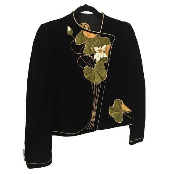 Eugene Alexander Vintage 80s Floral Embellished Velvet Blazer Jacket(Fits 4/6) - Picture 5 of 13